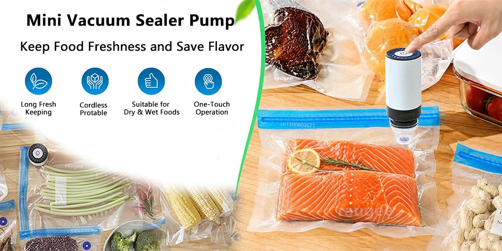 Electric Vacuum Sealer Pump Mini Handheld Vacuum Pump with Food Vacuum Bags USB Rechargeable Portable Mini Vacuum Sealer Machine
