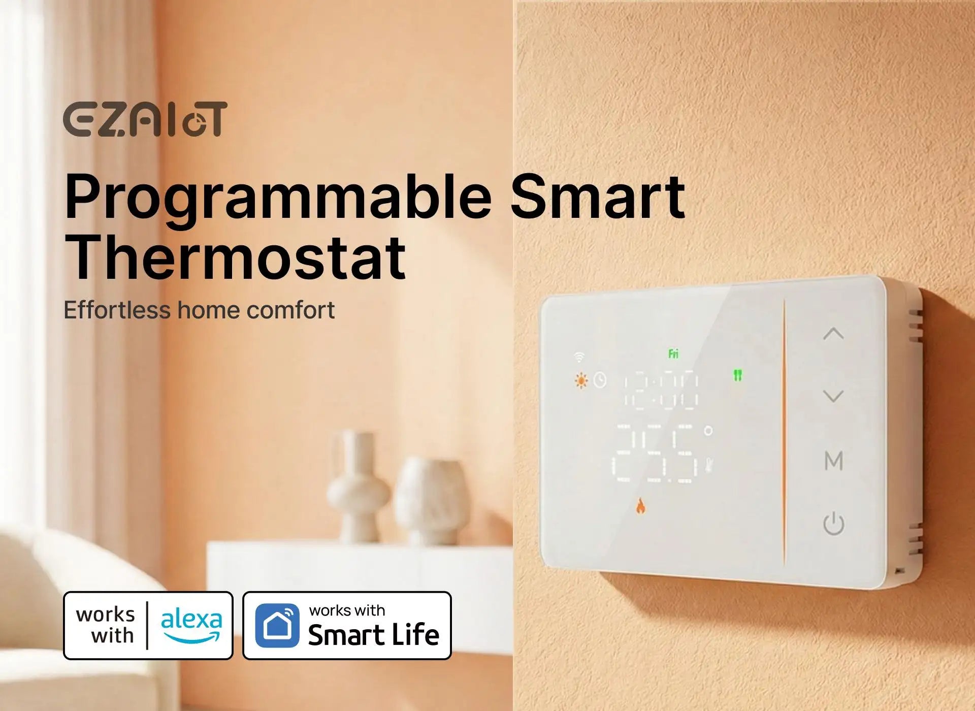 Tuya smart battery powered wifi thermostat gas boiler switch heating/cooling programmable remote control support alexa google