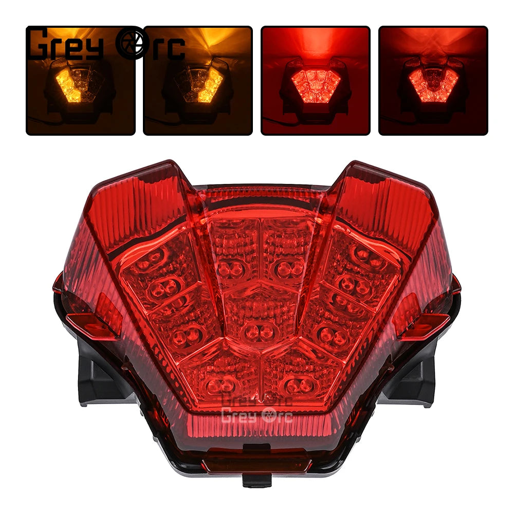 Motorcycle LED rear tail light with red lens and red LED illumination