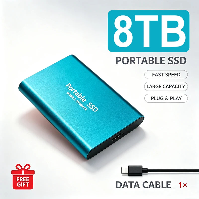 Portable External SSD 4TB High‑Speed Solid State Drive USB3.2 Type‑C Mass Storage Hard Disk 1TB 8TB 16TB for Laptop PC MAC Smart