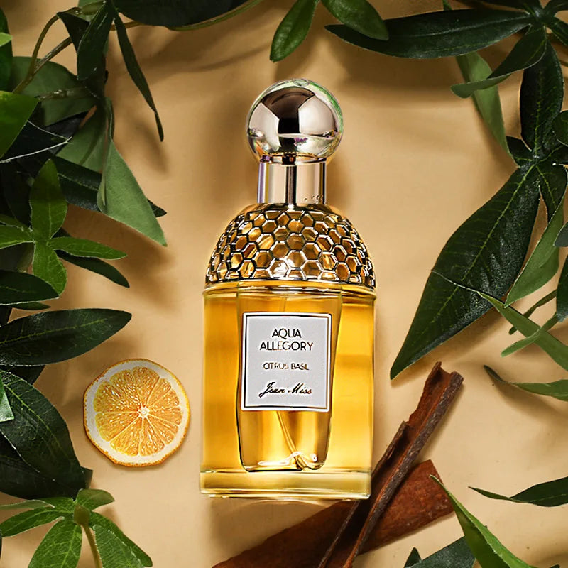 Jean Miss Aqua Allegory Citrus Basil EDT, 100ml honeycomb bottle, fresh citrus scent for women, long-lasting perfume.