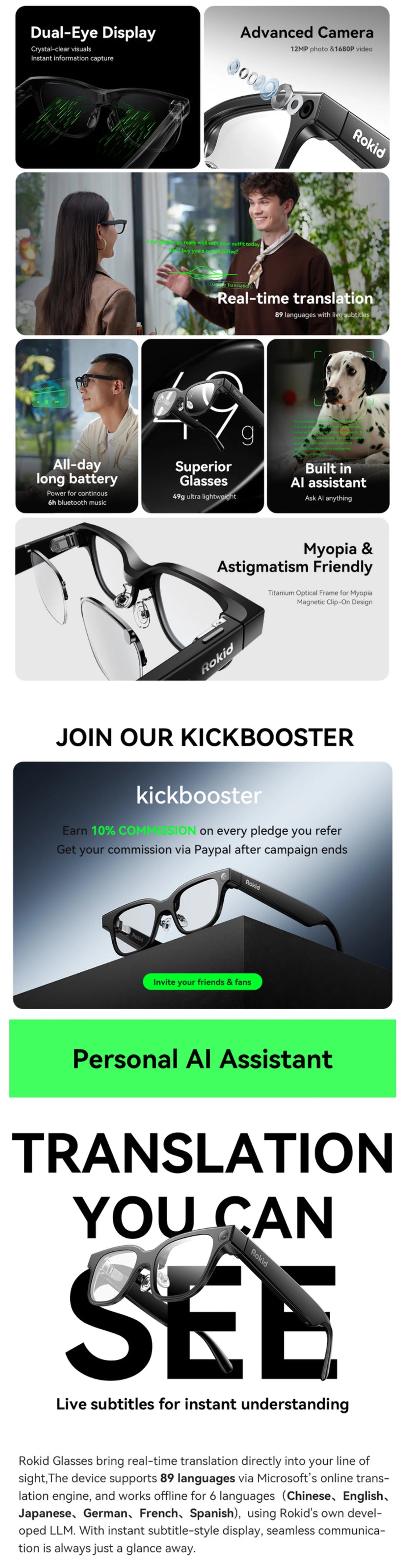 Rokid Smart Glasses: Dual-Eye Augmented Reality & Live Translation - Black Tidesmit