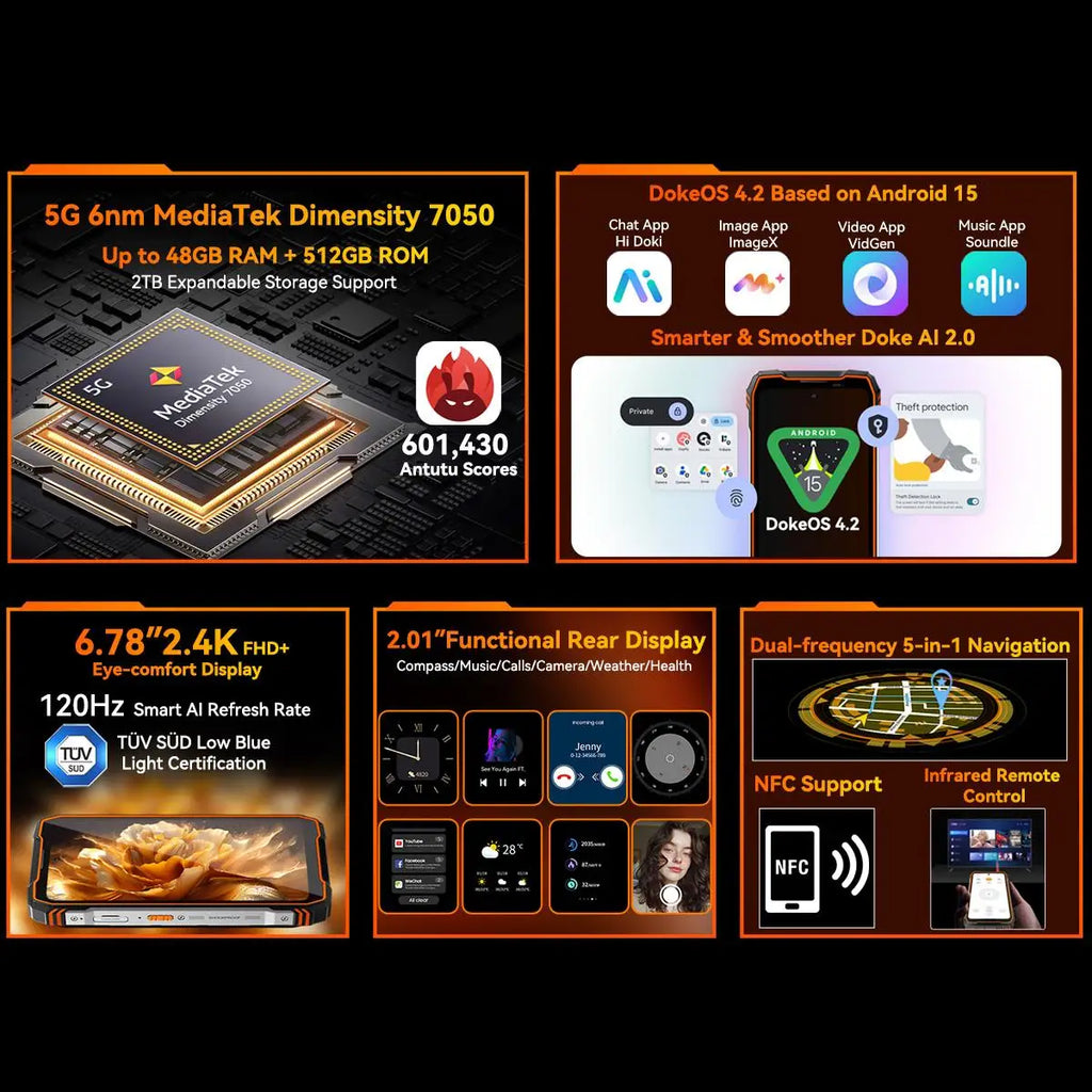 Blackview Oscal TANK 1 Rugged Phone 16GB+512GB 64MP Telephone 6.78 inch Display Android 15 DokeOS 4.2 Mediatek Dimensity 7050 5G