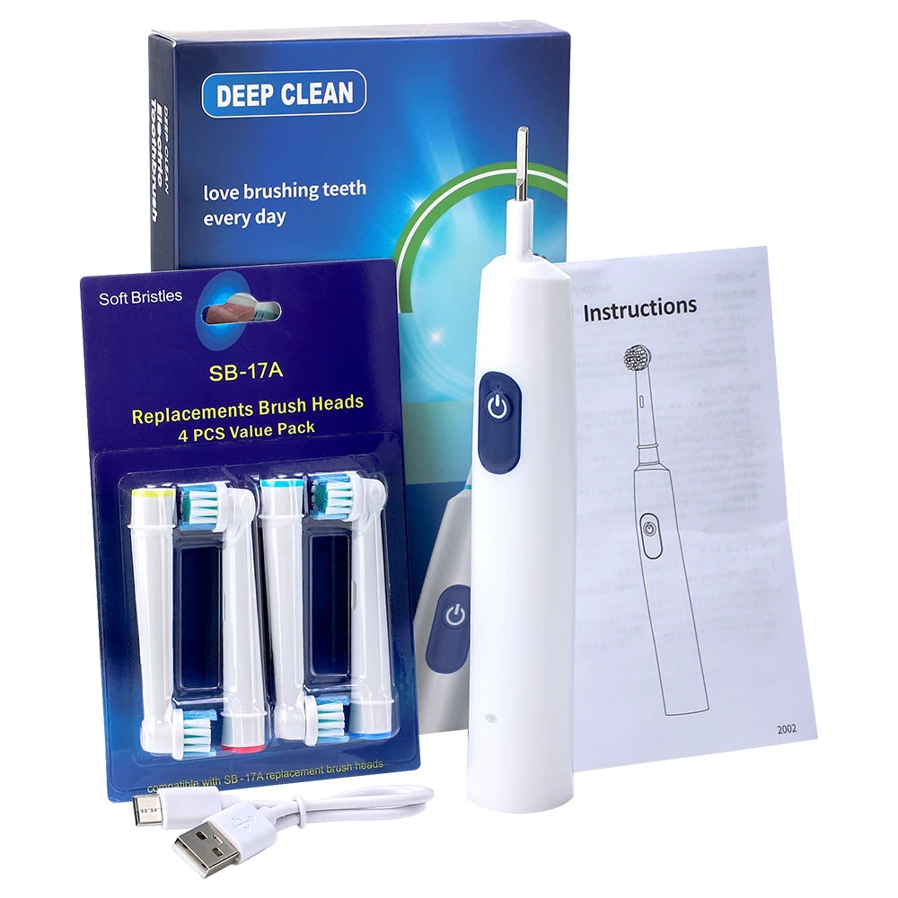 Electric Toothbrush Deep Clean Whitening Teeth for Adult Toothbrush Rotation Ultrasonic Toothbrush with 4 Replacement Heads