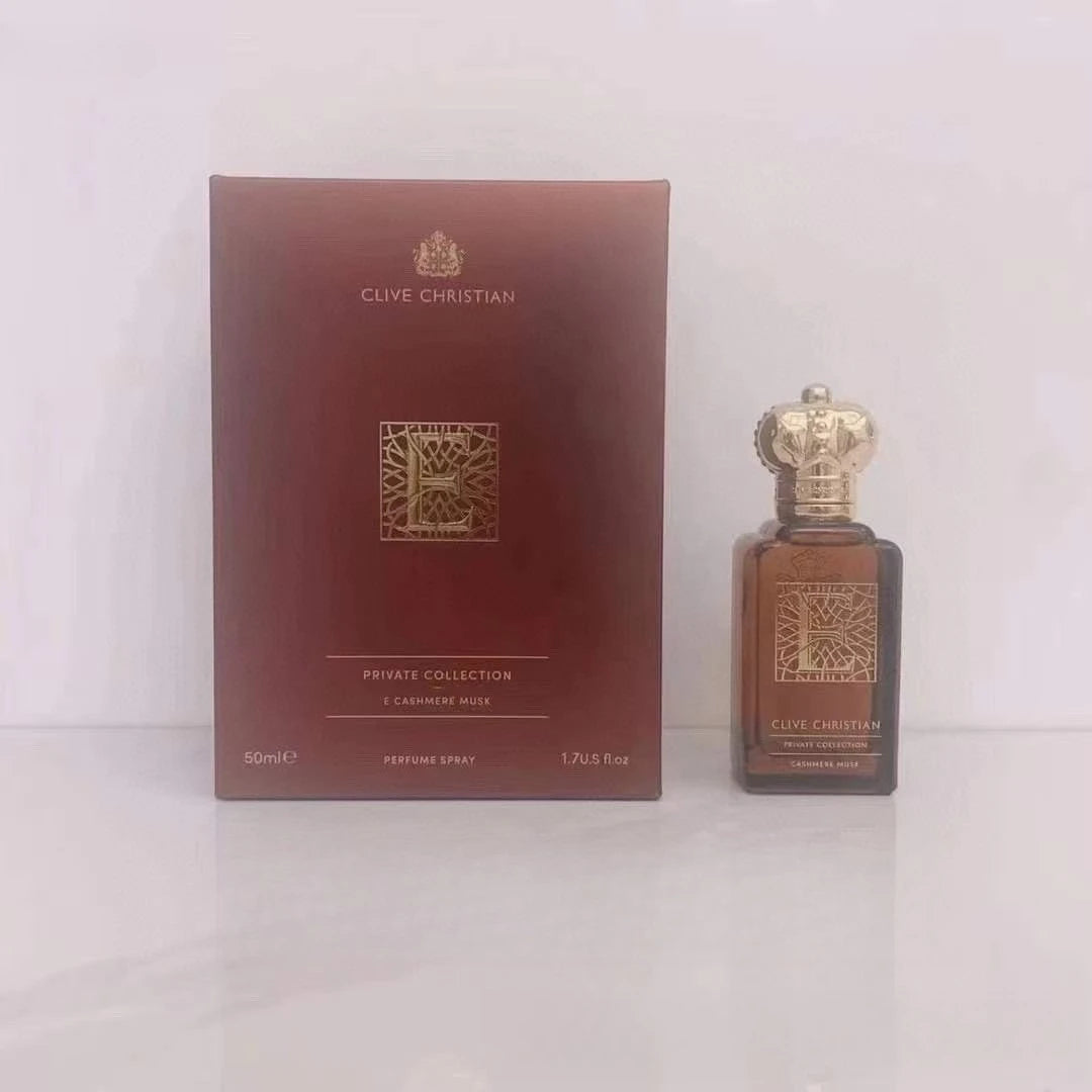 Clive Christian E Cashmere Musk 50ml EDP: Unisex oriental floral, woody amber tobacco, elegant crown-top perfume bottle.