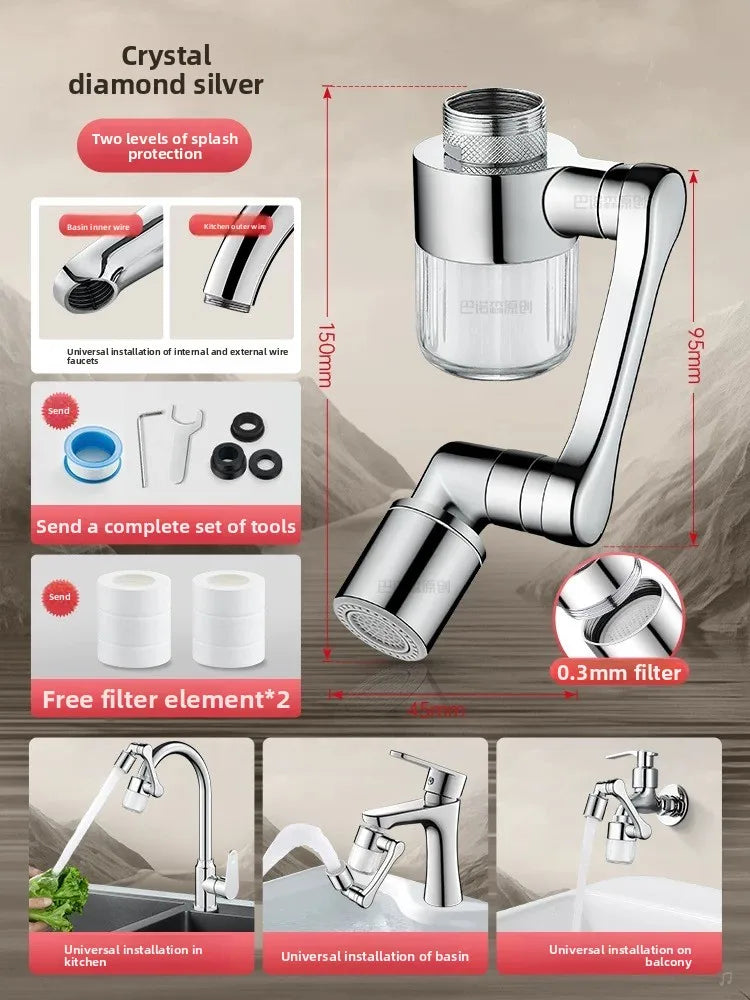 Robotic Arm Universal Faucet Extender Rotatable Nozzle Washbasin Multi-functional Universal Connector Splash-proof Artifact