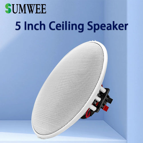5-inch ceiling speaker with white metal mesh grille and visible mounting clips