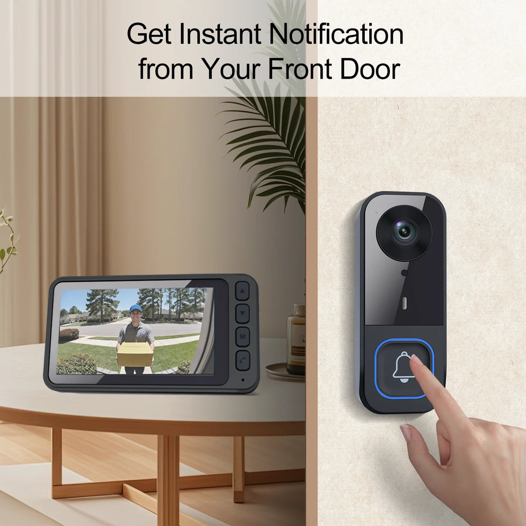 Wireless Doorbell Camera with Monitor Smart Video Doorbell 2-Way Audio Infrared Night Vision No WiFi Connection No APP Required