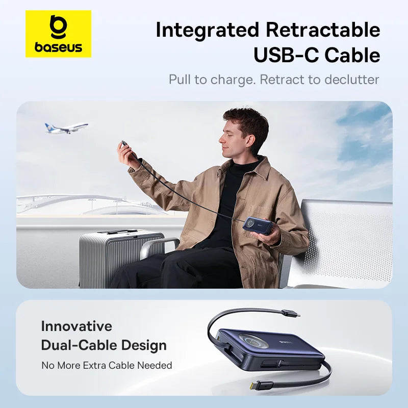 20000mAh 100W PD Power Bank with Retractable USB-C Cable Tidesmit