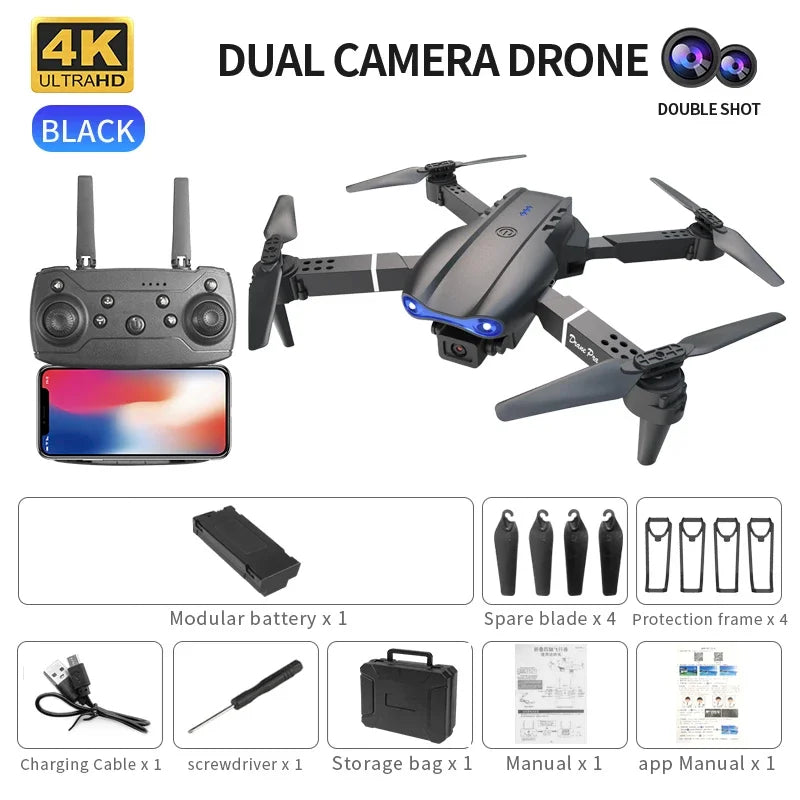 4K Camera Drone - Foldable RC Quadcopter with Obstacle Avoidance Black-Dual C-1B Tidesmit