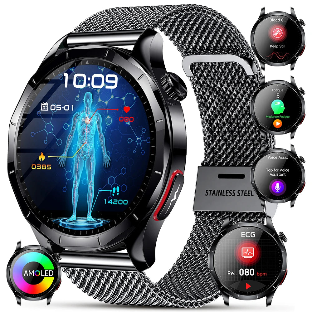 Marsyu AI-GPT Nursing Grade Health Smart Watch Body Fat Uric Acid ECG+PPG Body Fat BP HD Call Sports Smart Watch For Men Women