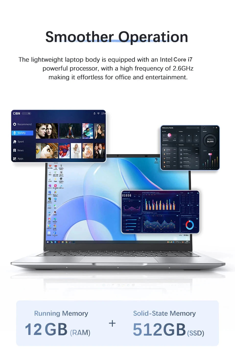 Portable Laptop Computer Windows 11 Intel i7-9850H Intel A3950 Notebook PC Gamer 12GB RAM 512GB 1TB SSD Office Study Computer PC