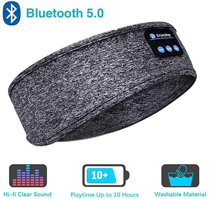Bluetooth Sleep Headband Wireless Headphones - Breathable Fabric (Gray/Black) Tidesmit