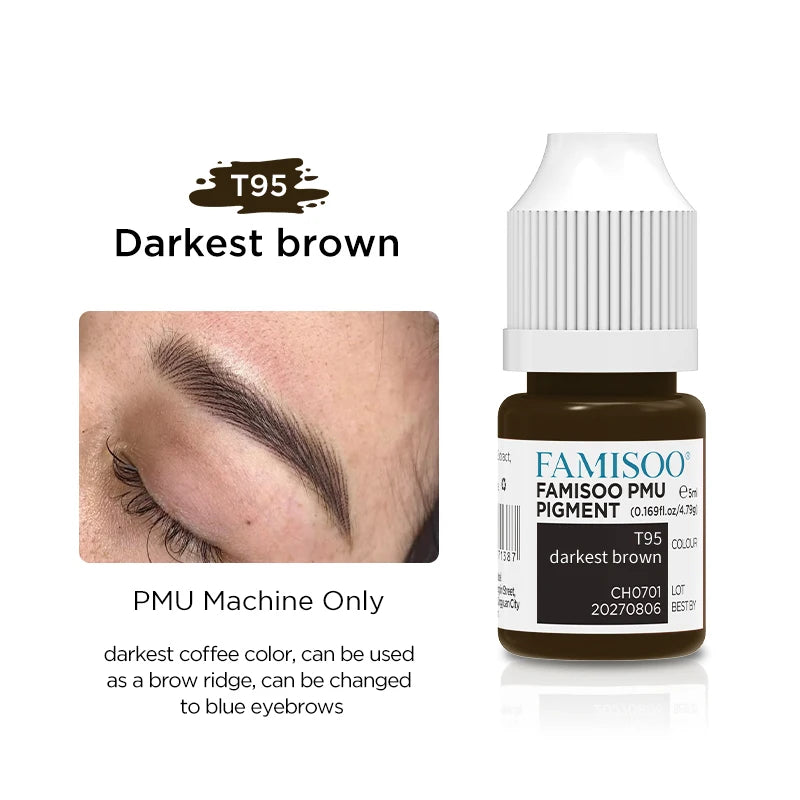 Eyebrow Tattoo Ink - Professional 5ml Microblading Pigment for PMU Machines Permanent Makeup Machines T95 Black brown Tidesmit