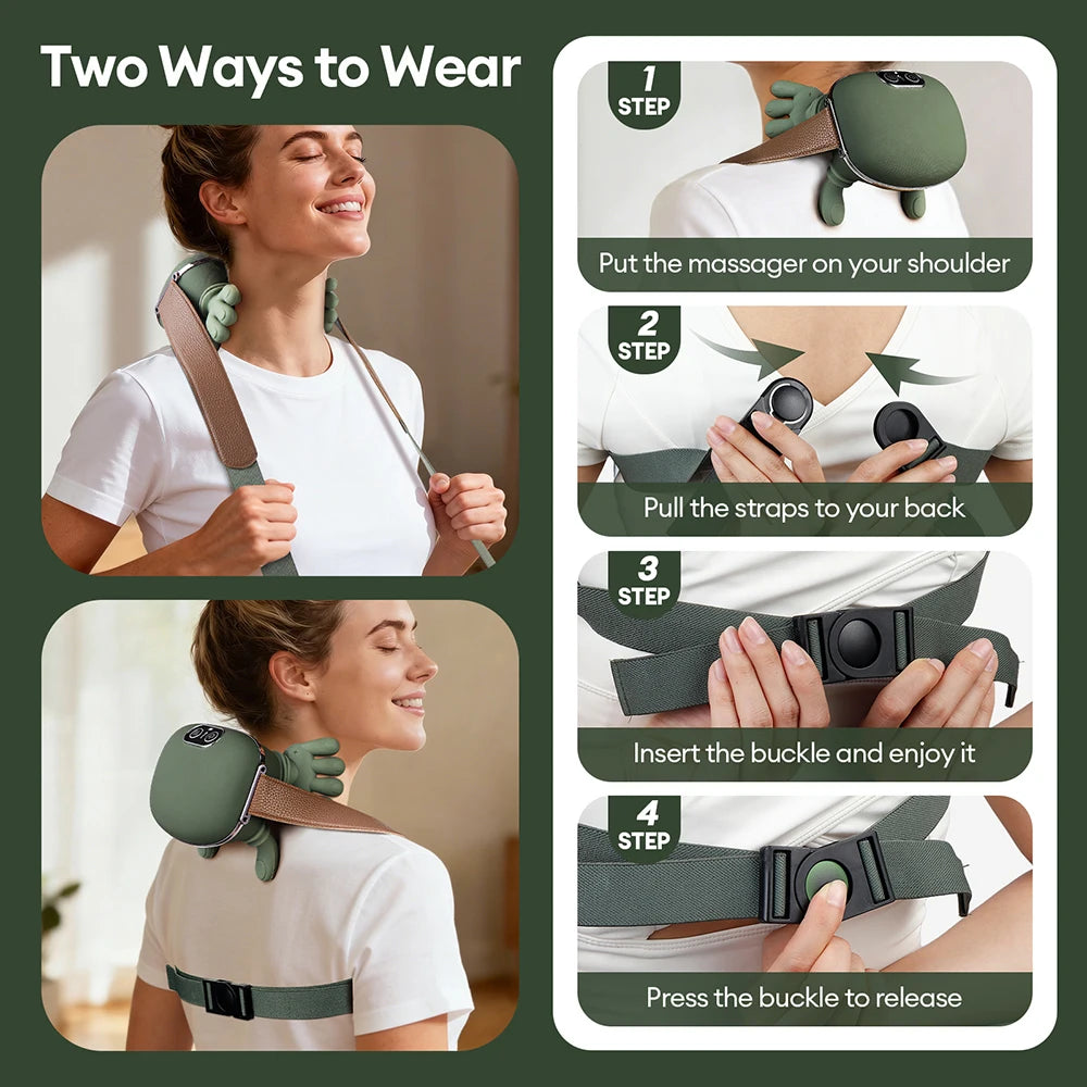 Electric Neck & Shoulder Massager | Deep Tissue Heat Therapy | Green Body Shaping Massage Equipment Tidesmit