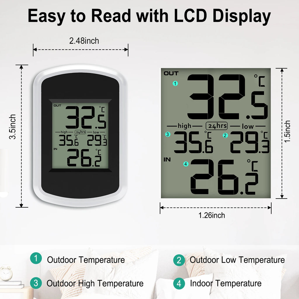 Wireless Indoor Outdoor Thermometer Digital Indoor Outdoor Temperature Monitor Suitable for Greenhouse and Home Room