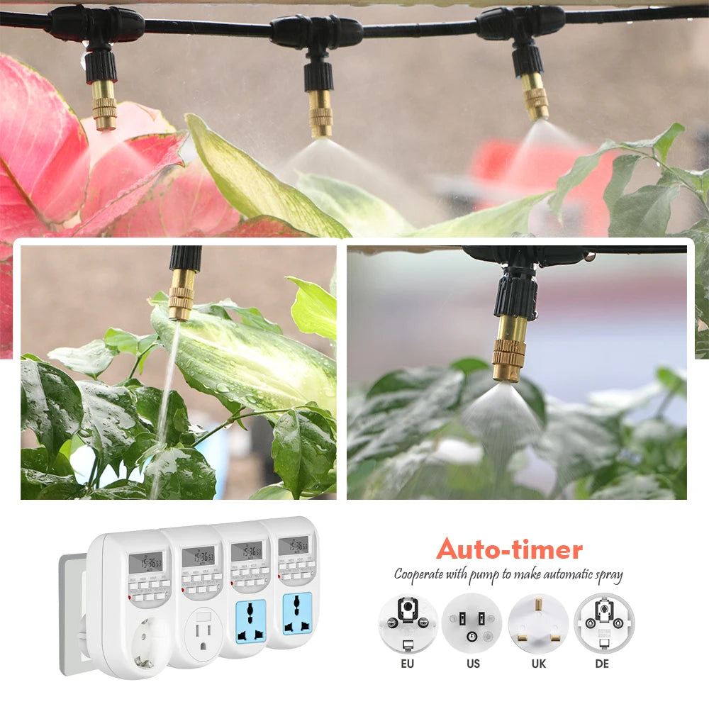 10/20/30M Garden 1/4" Hose Brass Nozzle Atomize Spray System for Summer Balcony Greenhouse Lawn Misting Cooling Irrigation Kit