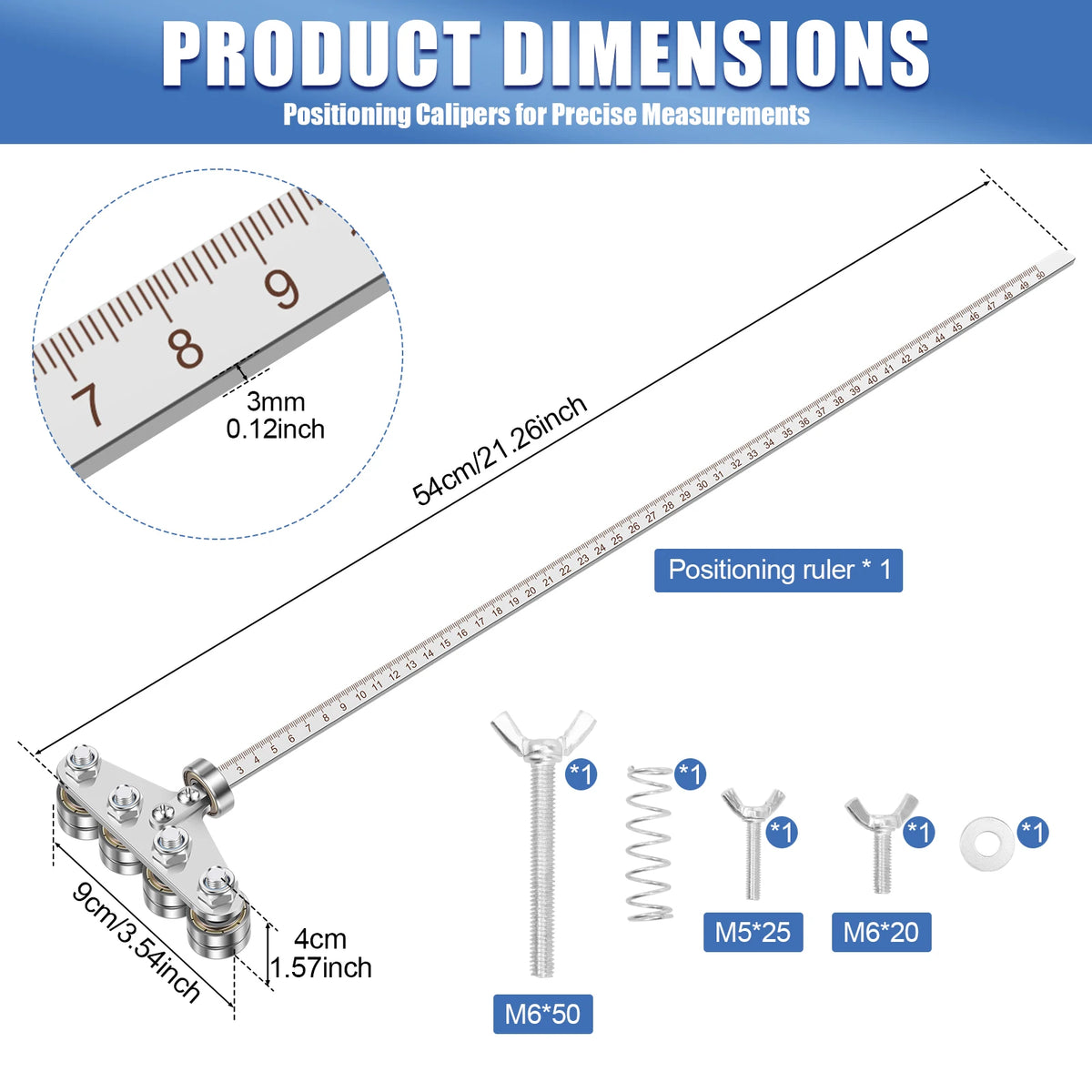 Measuring ruler and caliper base for precise circular saw alignment