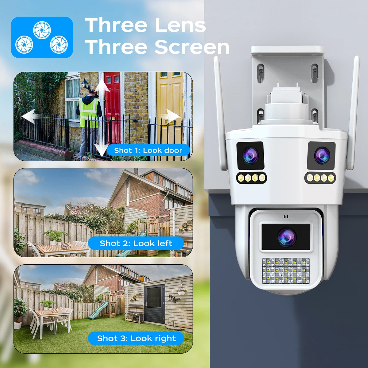 JOOAN 6K Three Lens PTZ IP Camera Outdoor Three Screen 5G WiFi Ai Tracking IP66 Waterproof CCTV Video Security Camera