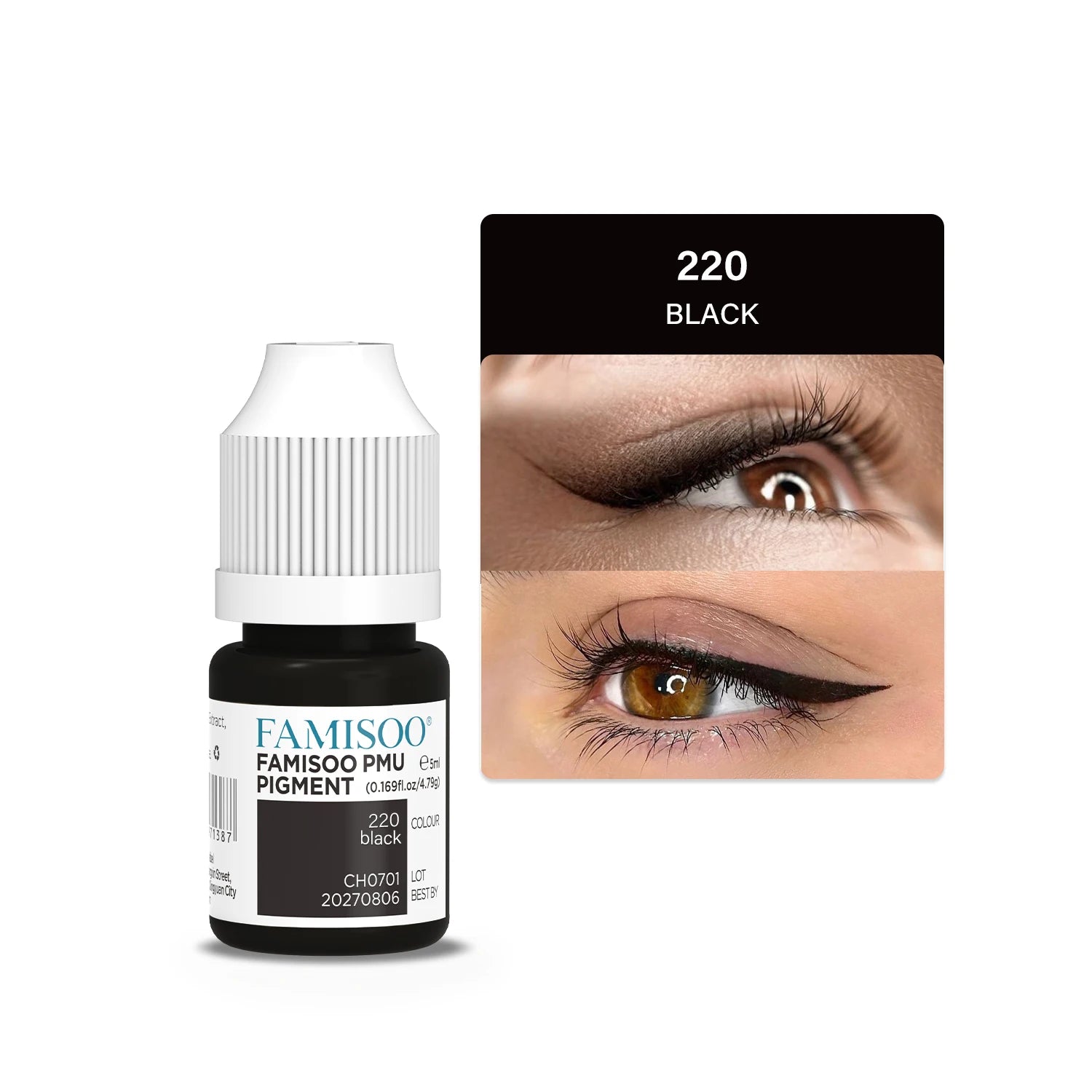 Eyebrow Tattoo Ink - Professional 5ml Microblading Pigment for PMU Machines Permanent Makeup Machines 220 Black Tidesmit