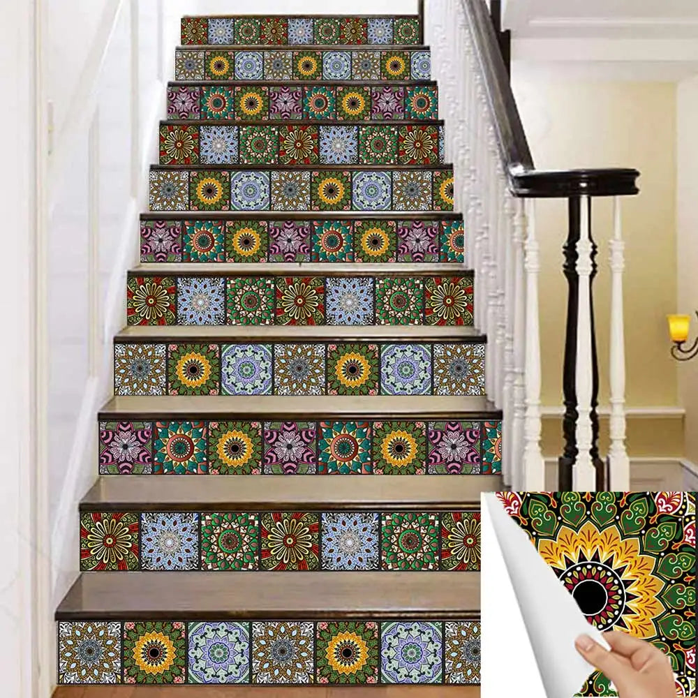 10 pcs/pack, Floral Mandala PVC Self-Adhesive Tile Stickers - Waterproof, Oil-Proof, Easy to Clean for Home Decoration