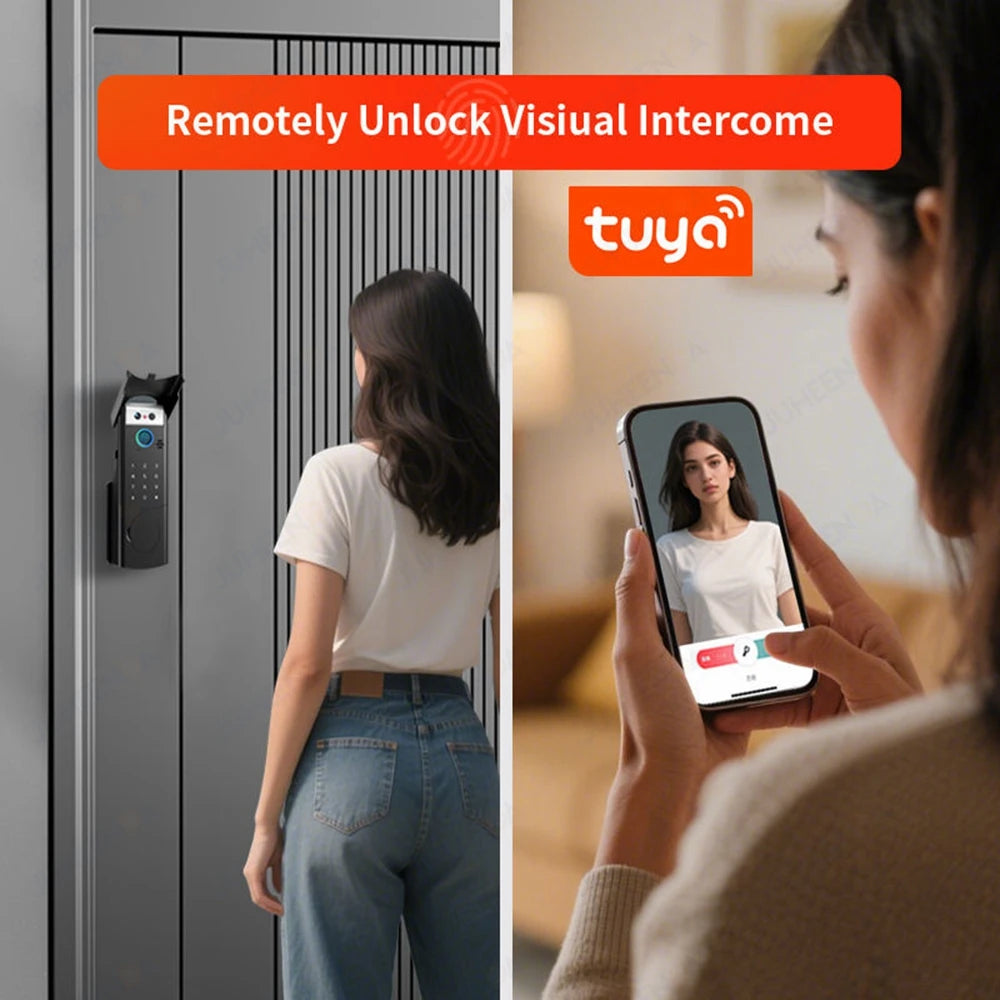 Tuya Smart Outdoor Waterproof Door Lock with Face Recognition Video Intercom RFID Card Password Electronic Lock for Iron Door