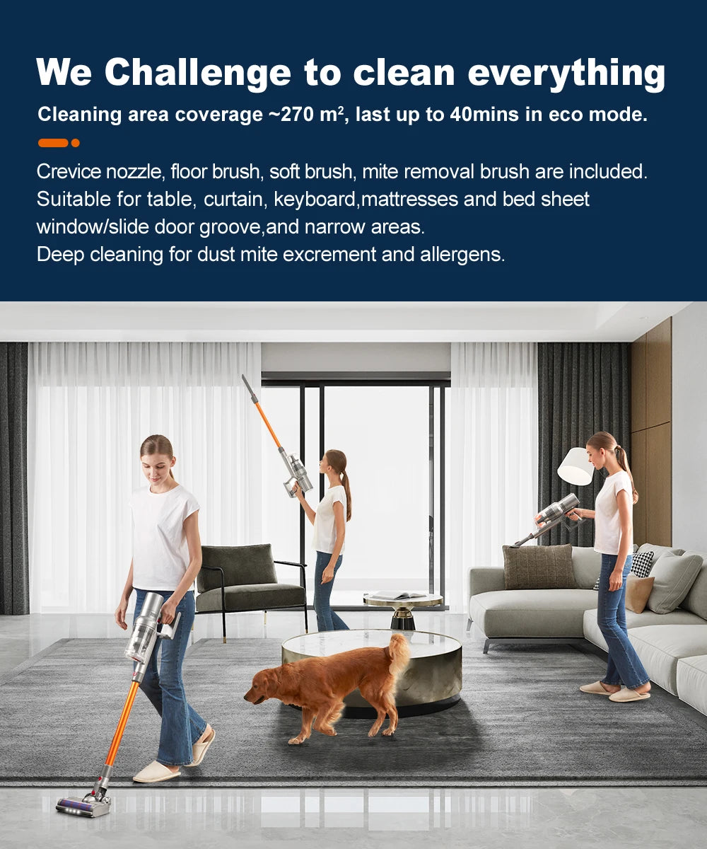 Tidesmit ABIR VC205 cordless vacuum with smart dust sensor, touch screen, and 27000PA suction for deep cleaning.