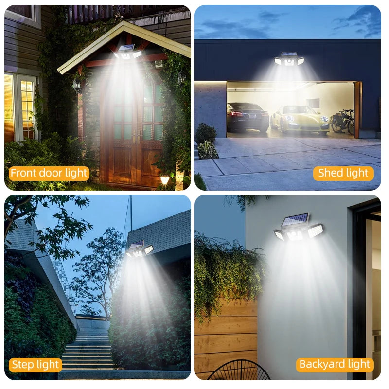 3 Head Solar Motion Sensor Outdoor Wall Light Adjustable Waterproof Solar Powered Security Lamp Garden Patio Pathway Spotlights