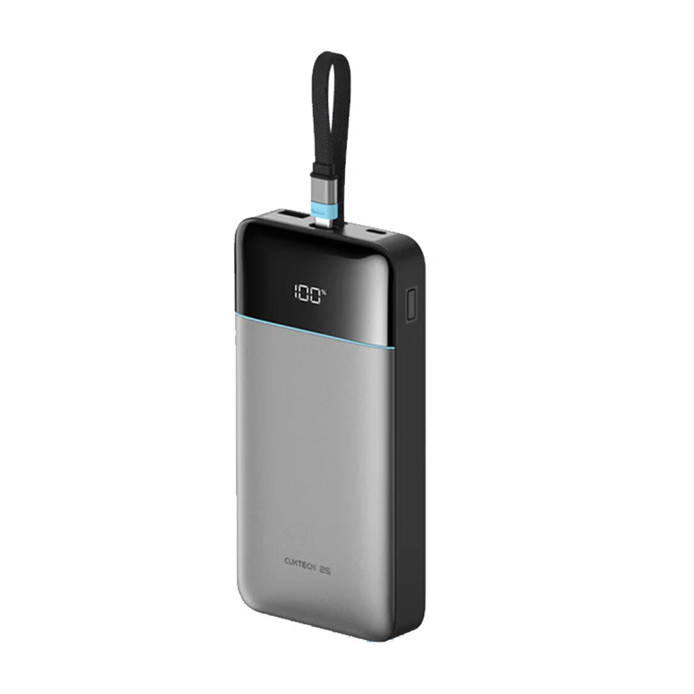 CUKTECH 25000mAh 120W Portable Charger with Built-in USB-C Cable grey Tidesmit