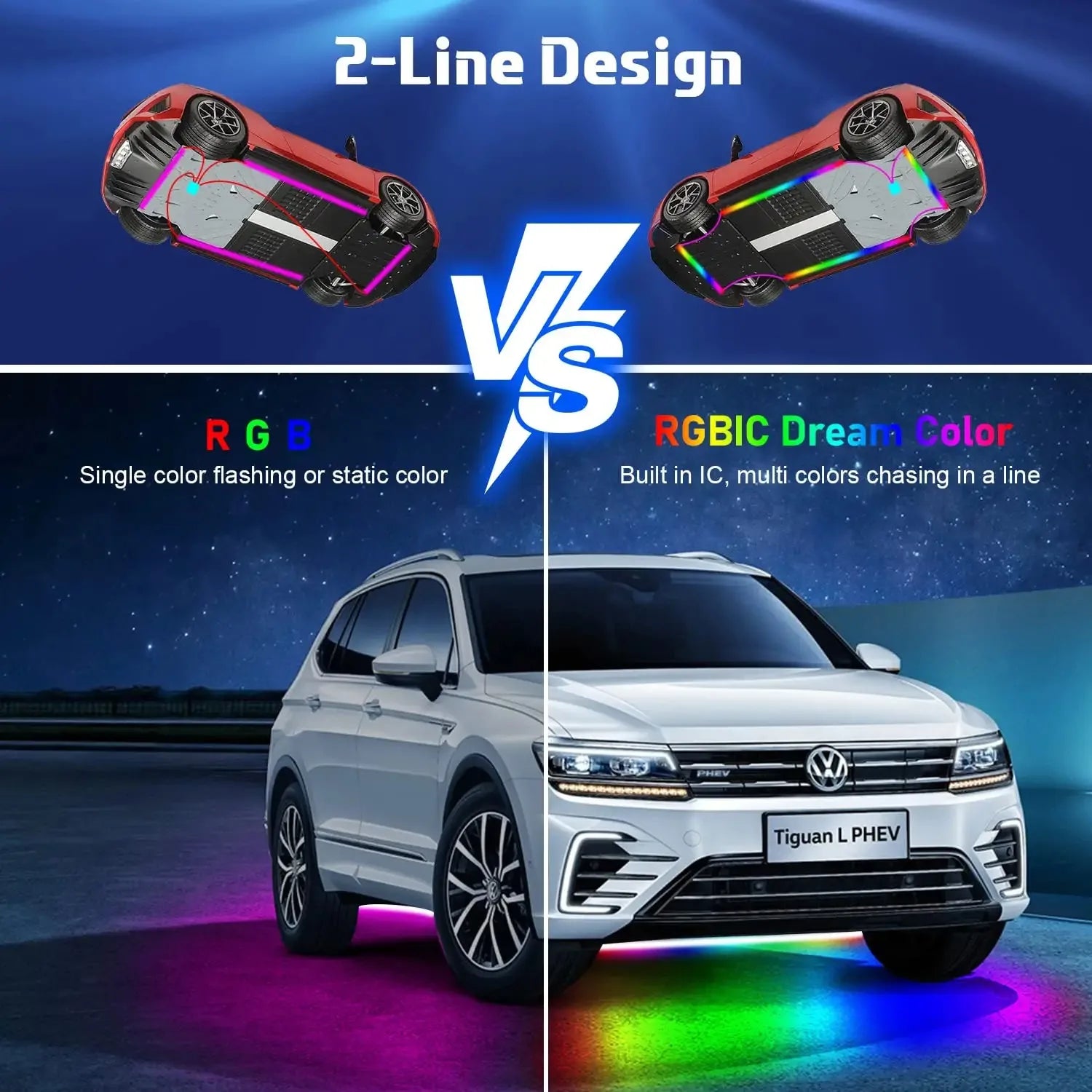 RGB Car Underglow Lights - Smart App Controlled LED Neon Kit Tidesmit
