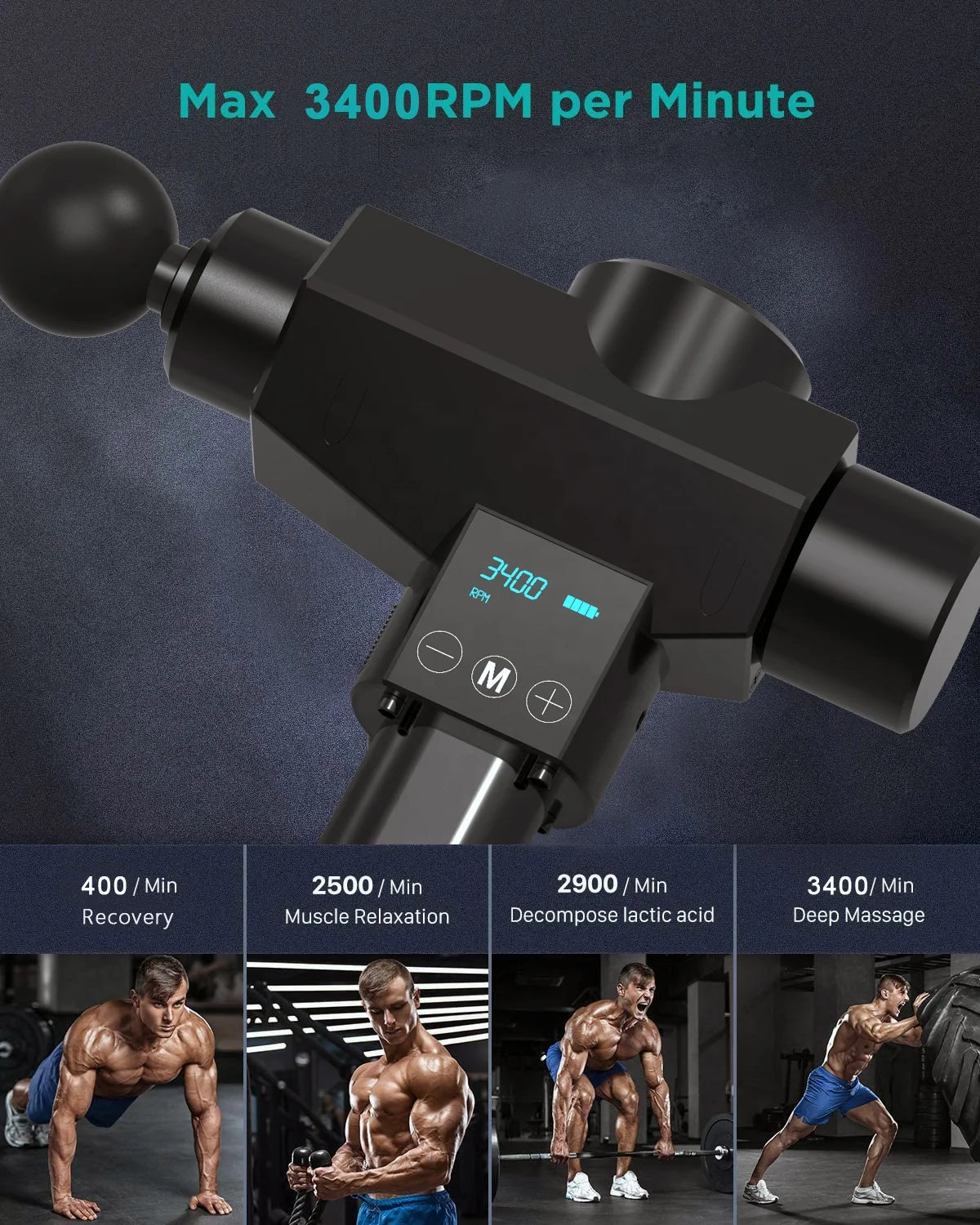 Deep Tissue Massage Gun - 16mm Amplitude Percussive Therapy Device Fascia Gun Tidesmit