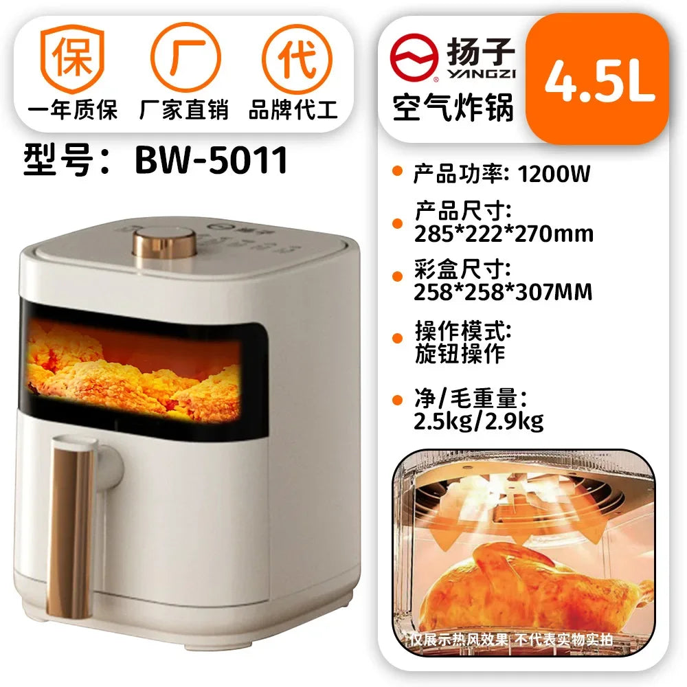 White 4.5L air fryer with digital touch panel and front viewing window