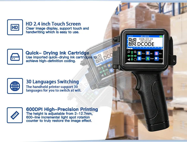 DCODE XTMINI 12.7mm Handheld Inkjet Printer Portable Printers Text QR Barcode Batch Number Logo Image Date Printing Machine