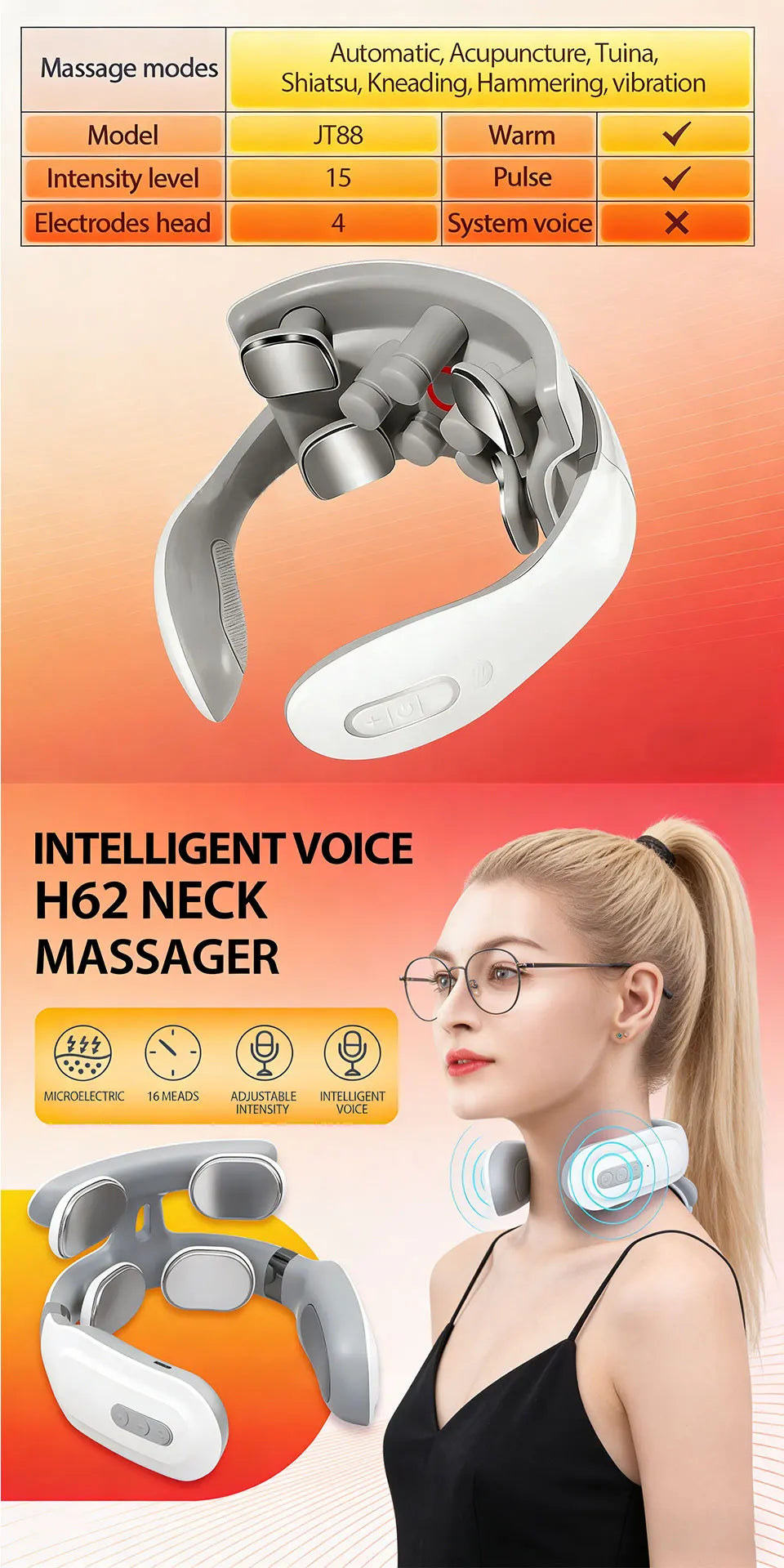 Vibration Neck Massager with Heated Pulse Relief - H808 Model Back Massage Instrument Tidesmit