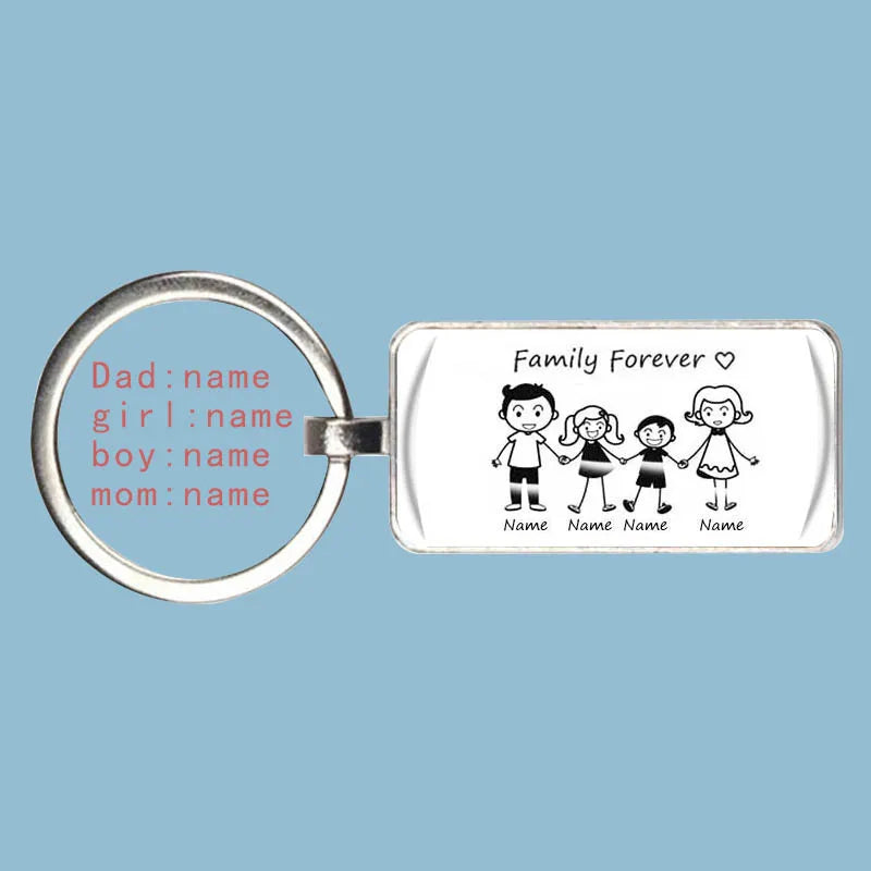 Personalized family name keychain featuring custom stick figure characters—a perfect sentimental gift for loved ones.