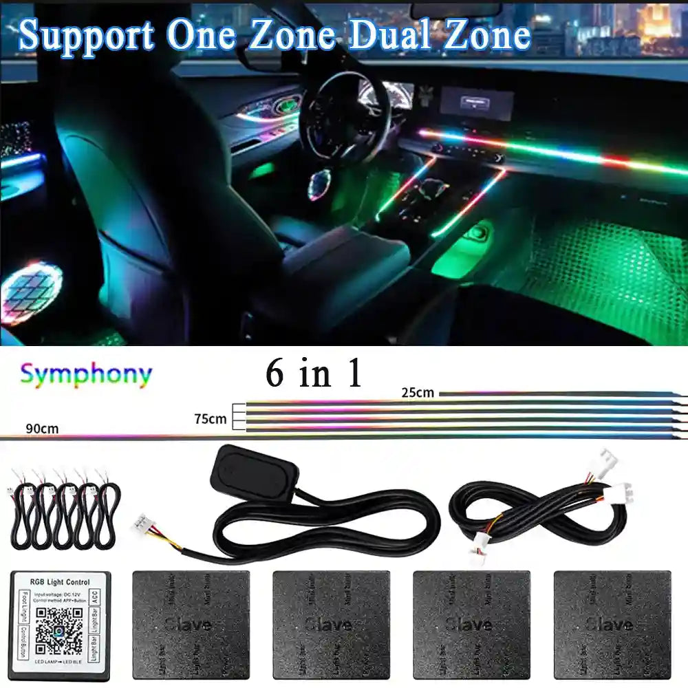 LED Car Ambient Lights: 10-in-1 RGB Bluetooth App-Controlled Interior Kit Dual zone 6 in 1 Tidesmit