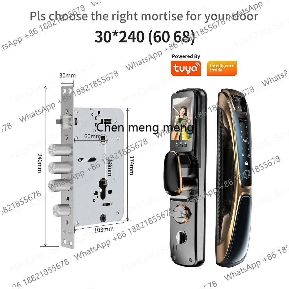 Automatic Fingerprint Electronic Digital Tuya 3D Face Recognition Door Lock Smart Cards Keys Video Camera Lock For Home