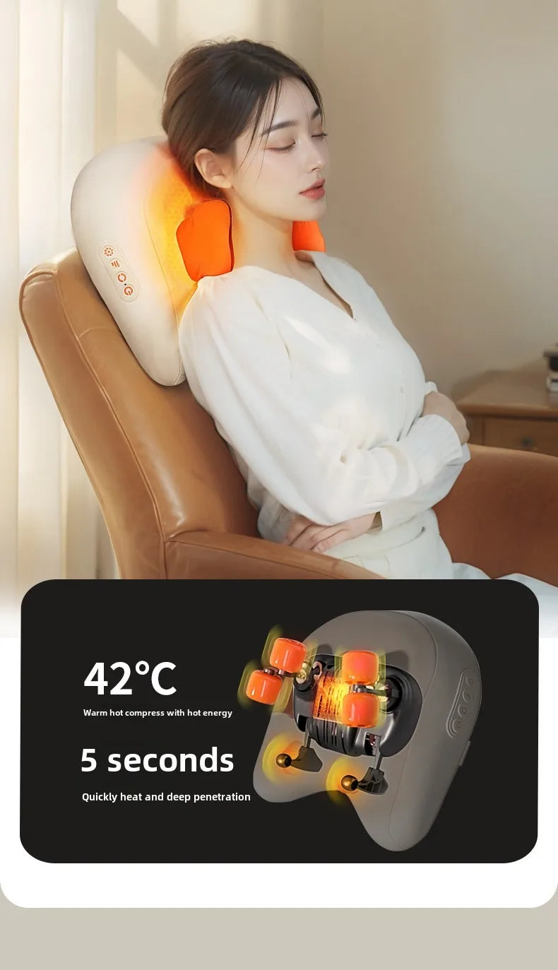 Electric Massager Neck Pillow - Portable Deep Tissue with Heat Therapy Massage Cushion Tidesmit