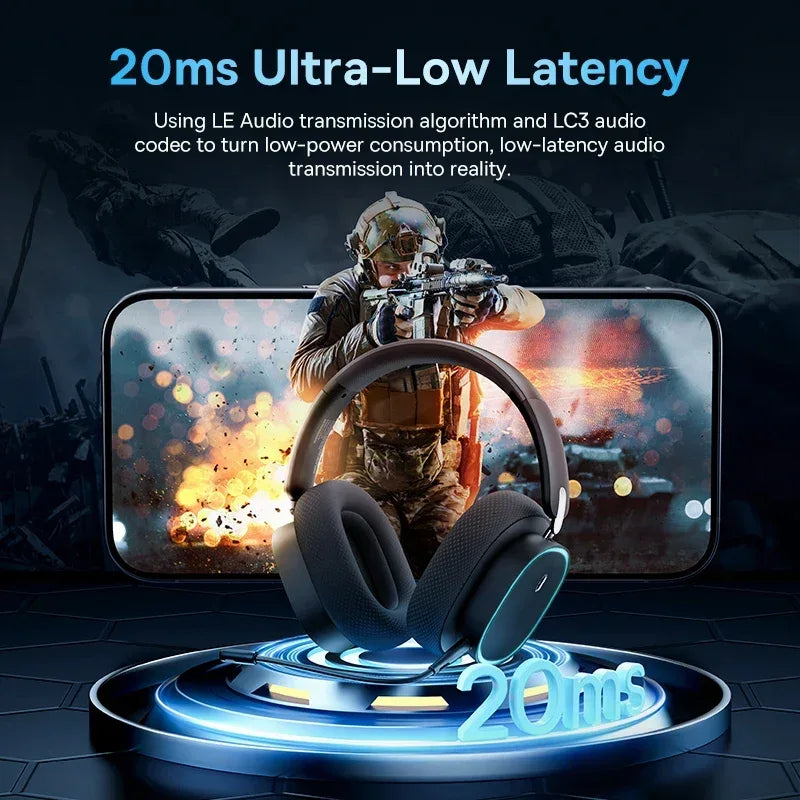 Baseus GH02 Gaming Wireless Headphone with Mic Over-Ear Headphones Bluetooth 5.3 40mm Driver 2.4G/Wireless/Cable RGB Headsets Tidesmit