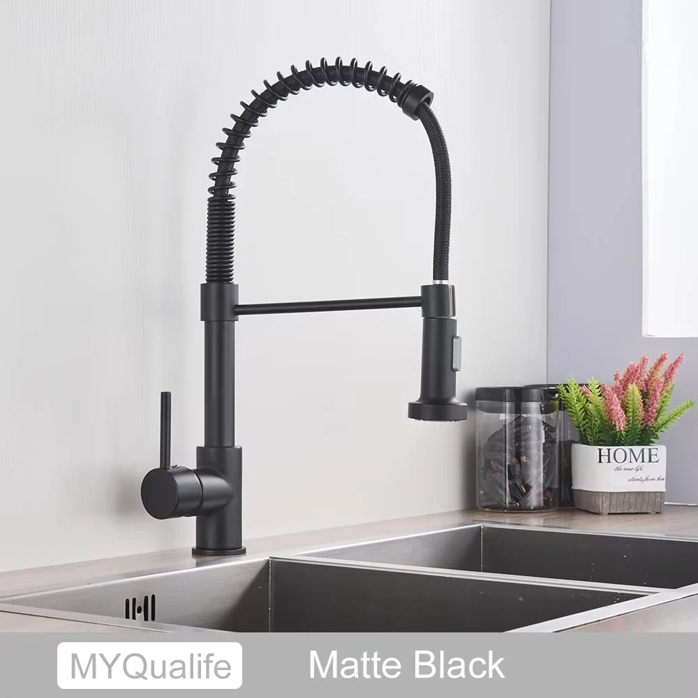 Kitchen Sink Faucet Single Hanlde Single Hole 2 Ways Sprayer Hot and Cold Water Tap Deck Mounted Bathroom Kitchen Crane