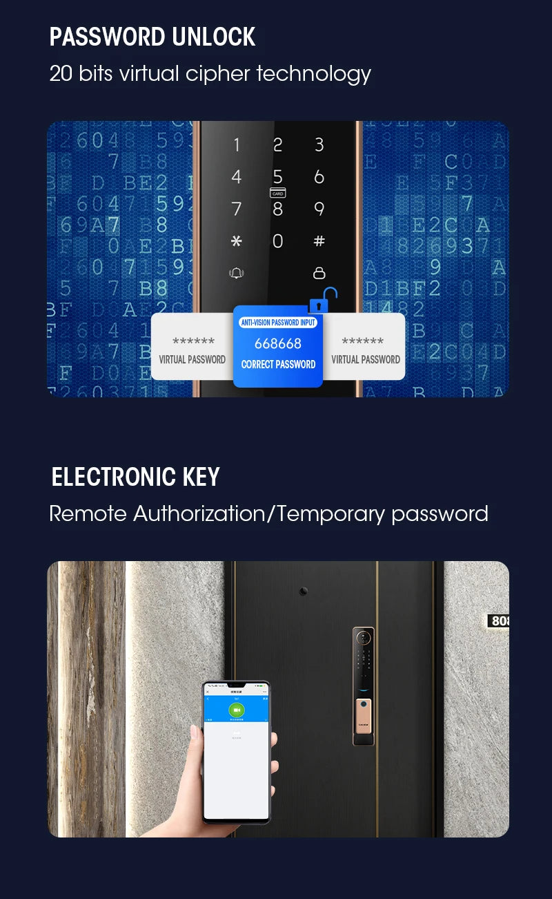 2026 Tuya Wifi Golden Video 3D Face Recognition Fingerprint Digital Smart Door Lock From Alibaba Certification Factory