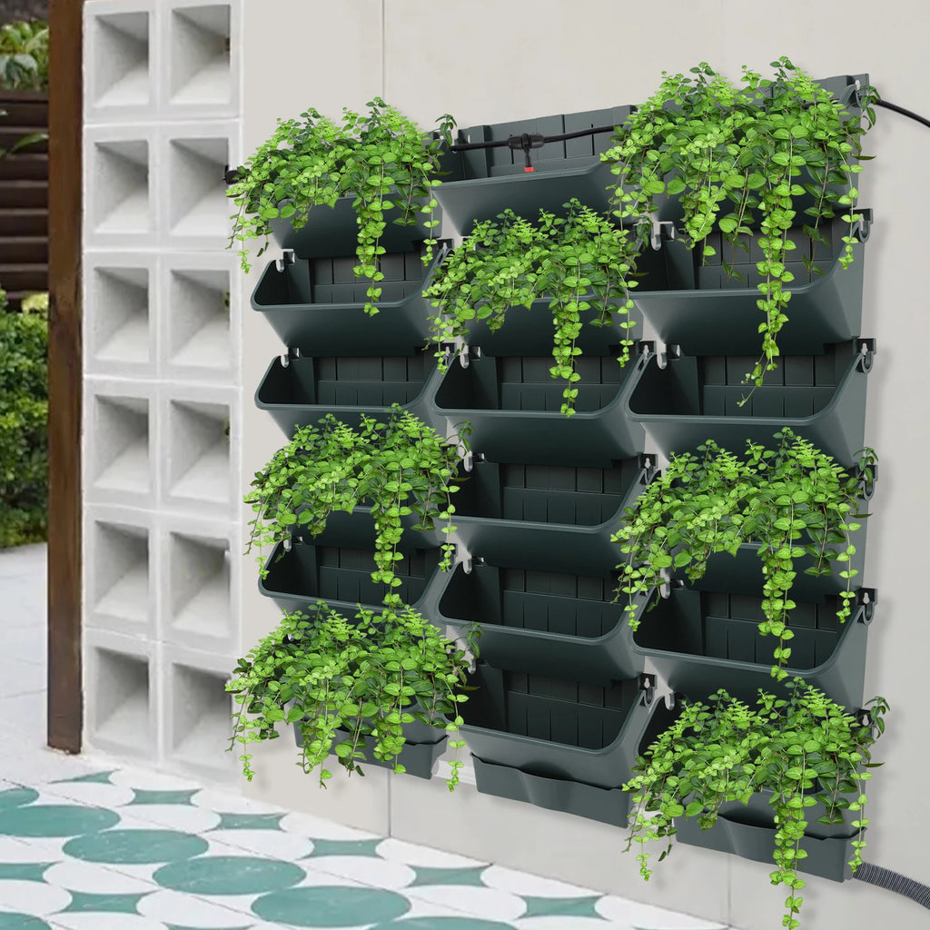 Automatic Self Watering Hanging Planter with Timer, 18 Pots Vertical Wall Garden System, Smart Drip Irrigation Kit for Indoor Outdoor Plants, Space Saving Wall Mounted Planter for Herbs Flowers Vegetables