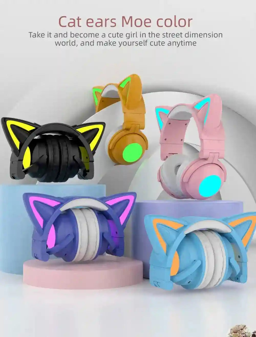 Wireless Cat Ear Headphones with RGB LED - Low Latency Audio Tidesmit