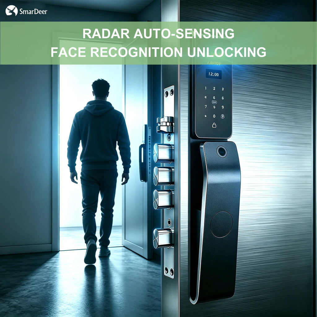 SmarDeer IP66 Outdoor Waterproof Smart Lock,3D Facial & Palm Vein Recognition Lock,Tuya WiFi Keyless Entry Security Lock