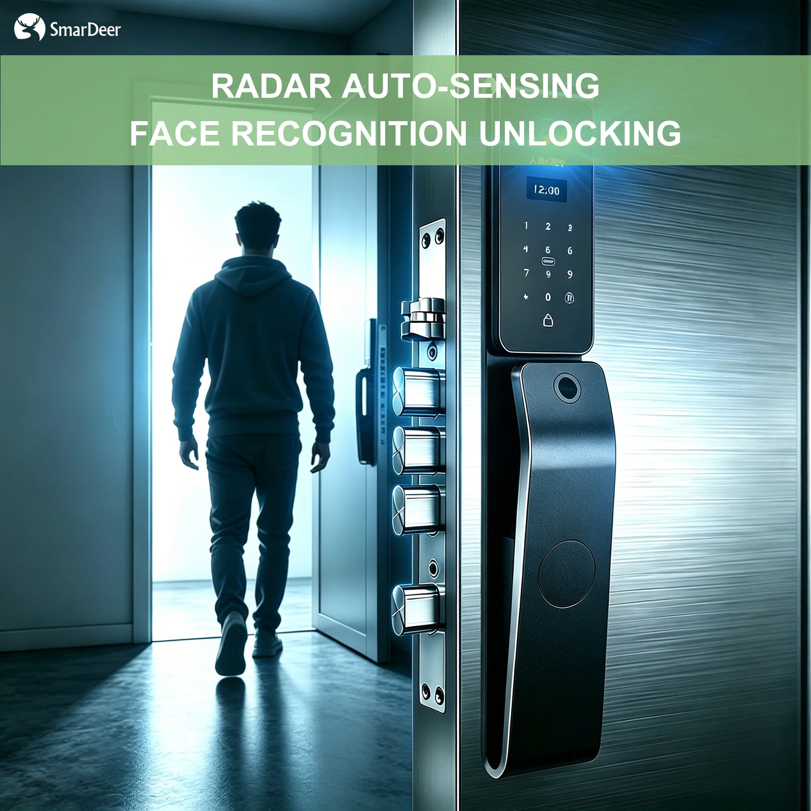 SmarDeer IP66 Outdoor Waterproof Smart Lock,3D Facial & Palm Vein Recognition Lock,Tuya WiFi Keyless Entry Security Lock