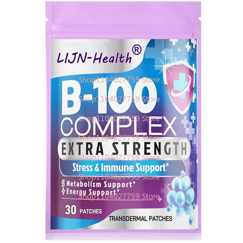 LIJN-Health vitamin B complex transdermal patches, 30-count pouch for stress and immune support