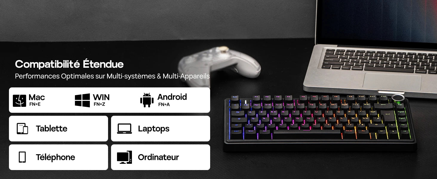 ISO-FR Layout AULA F75 75% AZERTY French Layout Wired/Bluetooth/2.4G Wireless Mechanical Gaming Keyboard RGB Backlighting 4000mAh Battery For Win/Mac