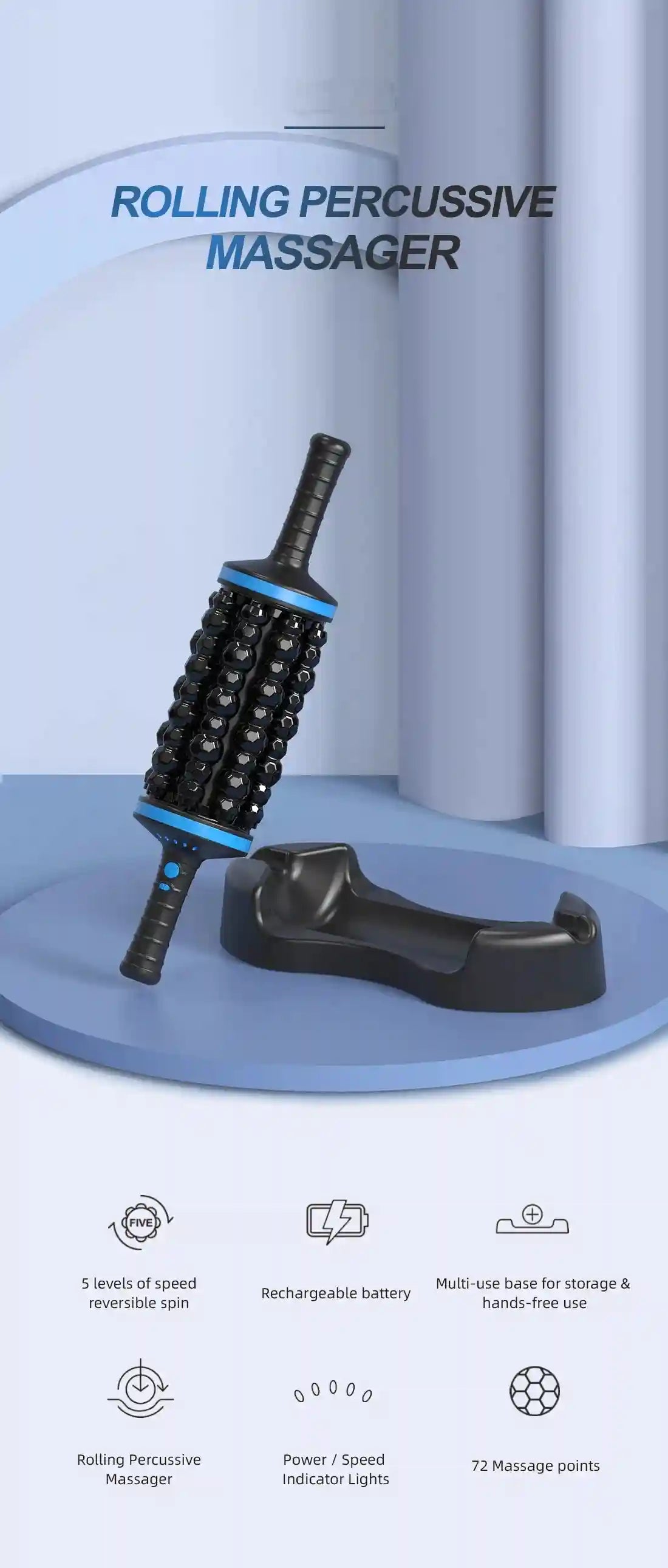 Tidesmit Electric Massage Roller | Deep Tissue Muscle Recovery | Black Massage Roller Tidesmit