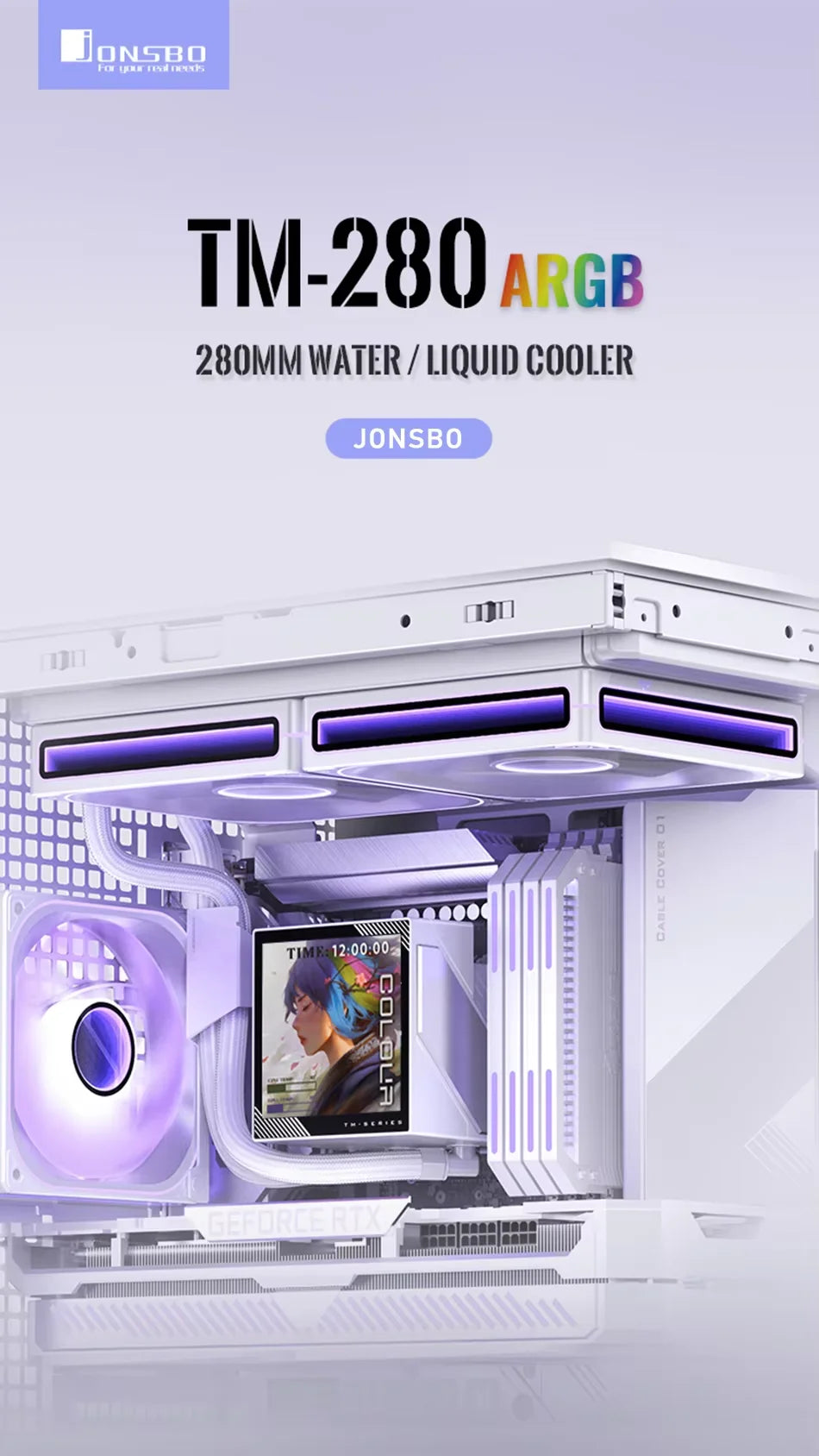 Jonsbo TM-280/TM-360 Integrated Water Cooling Radiator 3.95-inch Screen ARGB Lighting Effect Desktop Computer Case Water Cooling