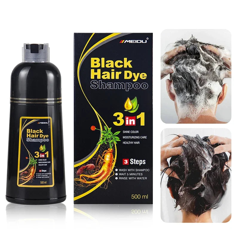 Black Hair Dye Shampoo 3 In 1 Quick Instant Coloring Shampoo Gray White Cover Natural Plant Fast Dye Long Lasting Dye Shampoo